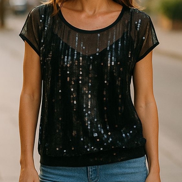 INC International Concepts Tops - ✨I.N.C Black Sequin Mesh Top Woman's Size Small